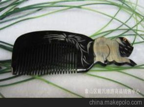 广西戴氏工艺品厂家直销 19cm水牛角天然单面雕刻黑凤梳图片